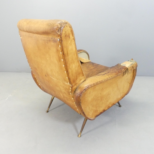 2640 - A mid-century Italian style leather upholstered lounge chair. A/F.