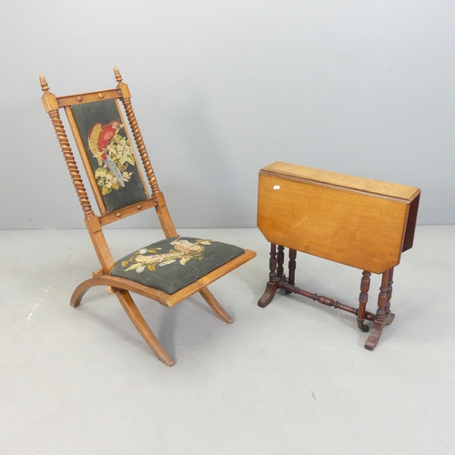 2644 - A campaign style mahogany folding chair with upholstered seat and back panel, and a Victorian mahoga... 