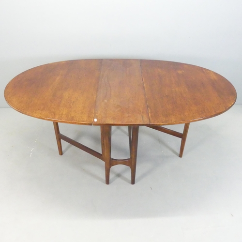 2645 - A mid-century teak Danish style drop leaf dining table with label for Nathan Furniture, 98x75x33cm (... 