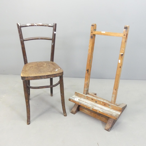 2646 - A table top adjustable easel, Height 88cm, and a bentwood café chair (2)