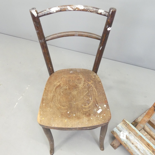 2646 - A table top adjustable easel, Height 88cm, and a bentwood café chair (2)