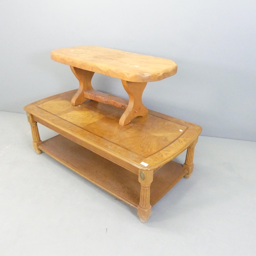 2647 - A modern oak Art Deco style two-tier coffee table. 122x41x61cm and another hardwood coffee table (2)... 