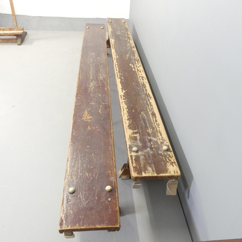 2650 - A pair of vintage school gymnasium benches, 267cmx31x26cm