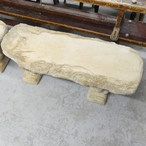 2652 - A modern concrete three section garden bench with squirrel supports. 100x42x36cm