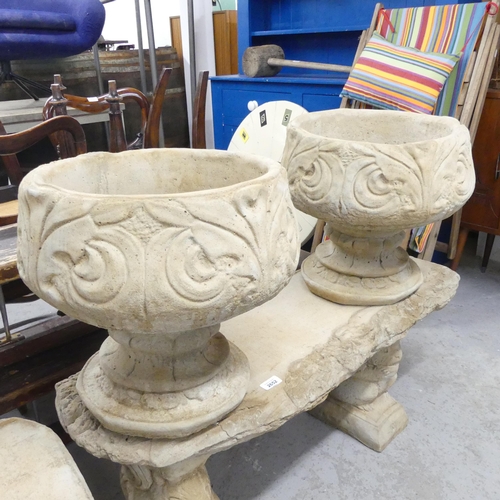 2655 - A pair of modern concrete two-section garden urns. 44x40cm.