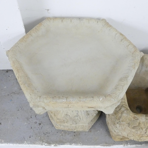 2663 - A modern concrete two-section hexagonal bird bath. 42x44cm.