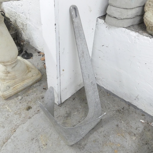 2669 - A galvanised steel 15kg yacht bruce anchor. 66cm long.