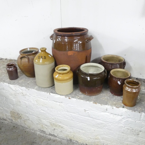 2677 - Nine various terracotta jars, stoneware jars, pots etc. Largest 35x46cm.