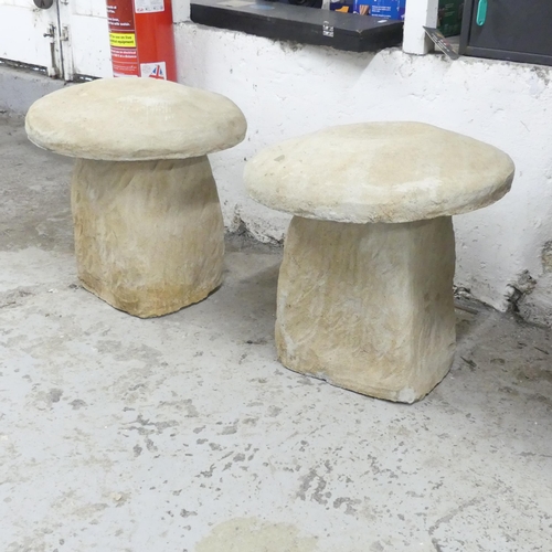 2694 - A pair of modern concrete two section staddle stones. 46x46cm