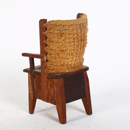 102 - A miniature apprentice piece Orkney chair, with woven back, H14cm (drawer missing)