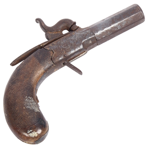 109 - A 19th century miniature muff pistol with screw barrel, L14cm