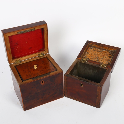 12 - A Regency burr-walnut tea caddy, with single fitted lid, W13.5cm (lacking feet), and another banded ... 