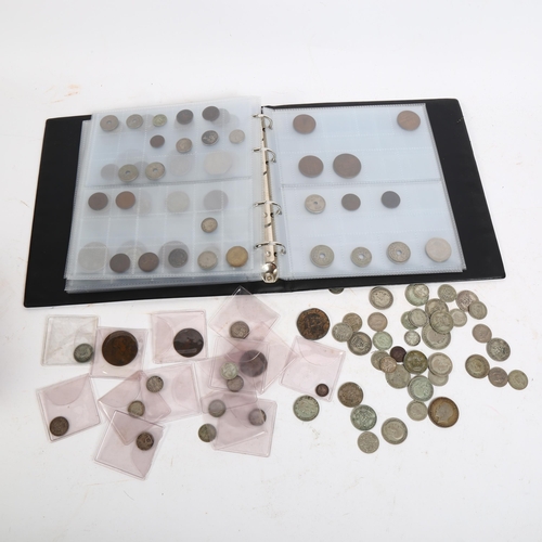 131 - A quantity of various silver coins, an Irish shilling and a folder of UK and worldwide coins