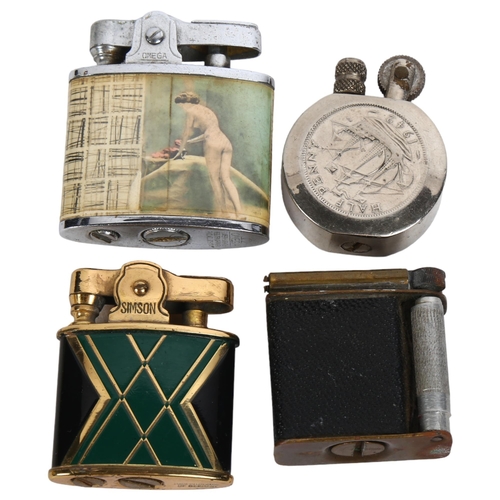 133 - 4 various miniature pocket lighters, including Omega