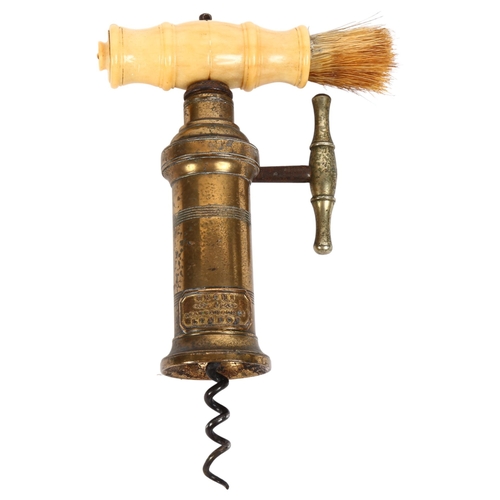 138 - Mechi 4 London, an Antique rack and pinion corkscrew with a brass barrel, fitted with bone-handled b... 