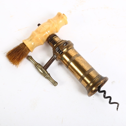 138 - Mechi 4 London, an Antique rack and pinion corkscrew with a brass barrel, fitted with bone-handled b... 