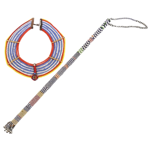 139 - A Massai Samburu multi-strand bead collar necklace, and beadwork stick (2)