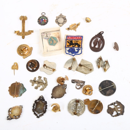 140 - A collection of enamelled and other badges, including military, Red Cross, fobs, etc