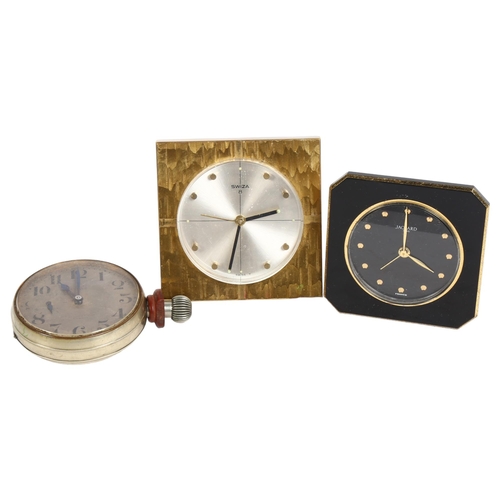 147 - A chrome plate cased 8-day Goliath pocket watch, and 2 desk-top clocks, Jaggard and Swiza (3)