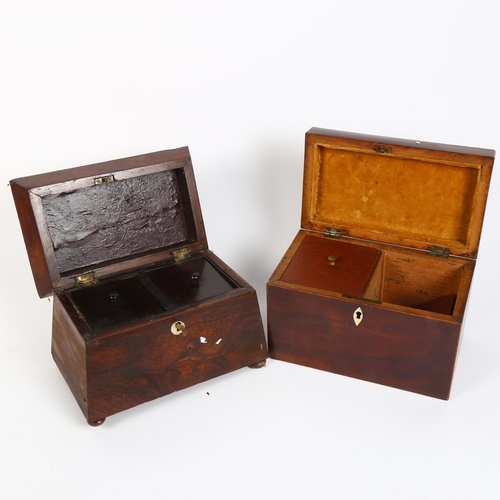 161 - A Regency rosewood sarcophagus tea caddy with fitted lids, L21cm (2 feet missing), and a mahogany an... 