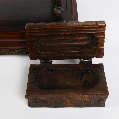 162 - A rectangular Chinese rosewood stand, with carved and pierced frieze, L37cm, a small carved oak stoo... 