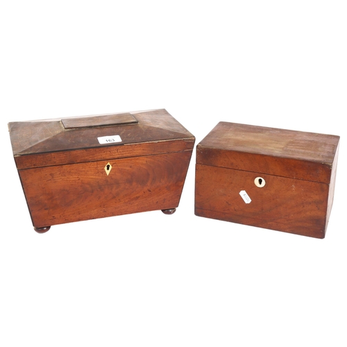 163 - A Regency mahogany sarcophagus tea caddy, with fitted lids and mixing bowl (bowl not original), W31c... 