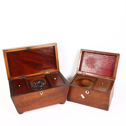 163 - A Regency mahogany sarcophagus tea caddy, with fitted lids and mixing bowl (bowl not original), W31c... 