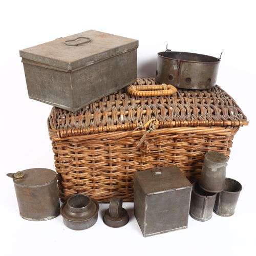 164 - A 1930s motorcar travelling wicker picnic basket, with various original fittings by G W Scott & Son,... 