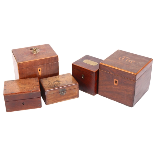 167 - 3 x 19th century mahogany and satinwood-banded single tea caddies, an olive wood box, and another (4... 