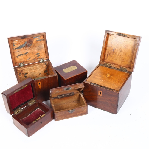 167 - 3 x 19th century mahogany and satinwood-banded single tea caddies, an olive wood box, and another (4... 