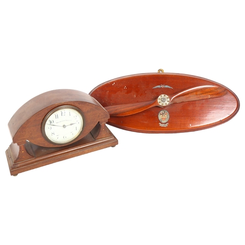 168 - A Walker & Hall Ltd Edwardian mahogany-cased mantel clock, and a mahogany hanging plaque with rotati... 