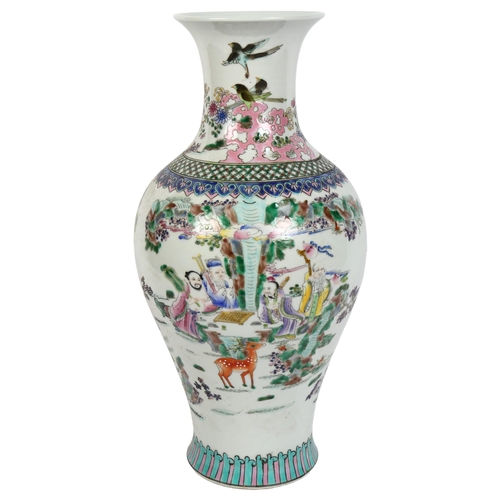 177 - A Chinese famille vert baluster vase, with figural enamelled decoration, H43.5cm