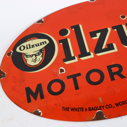 202 - An oval enamelled advertising sign for Olizium Motor Oil, W36cm