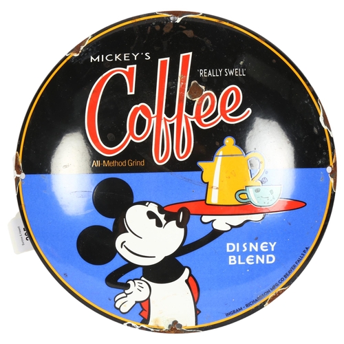 205 - A convex enamelled advertising sign for Mickey's Coffee, diameter 29cm