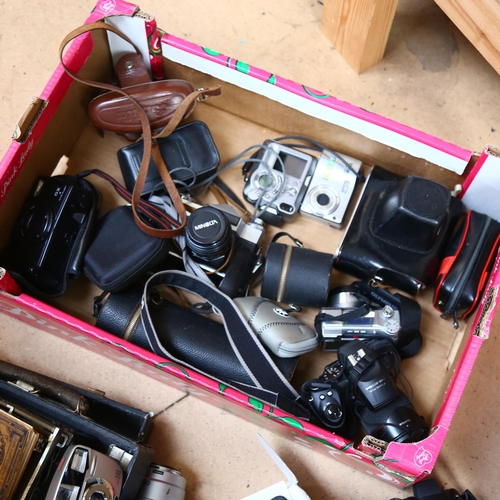 214 - A box of various cameras, to include Balda, a Canon X40HS, an Olympus Stylus Epic, a Zenit E with He... 