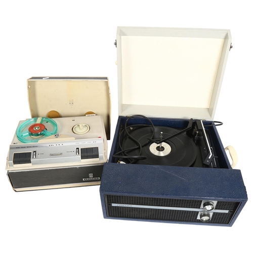 A Vintage BSR Fidelity portable record player, and a Grundig reel-to-reel  tape recorder, model TK14L