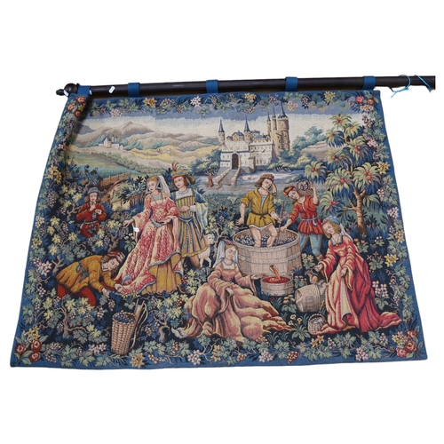 226 - A machine-made tapestry, with Medieval grape pickers and wine making decorative picture, tapestry en... 