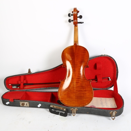 255 - A German three quarter size violin, labelled 