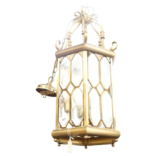 279 - WITHDRAWN - A modern brass and glazed hanging lantern, drop approx 120cm