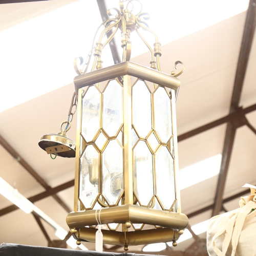 279 - WITHDRAWN - A modern brass and glazed hanging lantern, drop approx 120cm