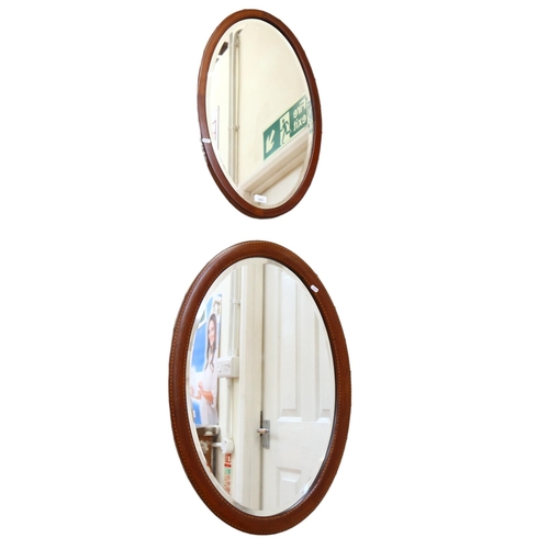 285 - 2 similar Vintage satinwood inlaid oval mirrors, with bevel-edged glass, largest 82cm x 56cm