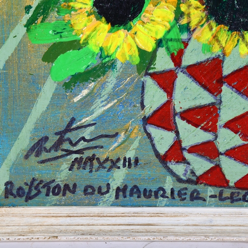 304 - Royston Du Maurier Lebek, acrylic on canvas, sunflowers, framed and signed, 66cm x 54cm