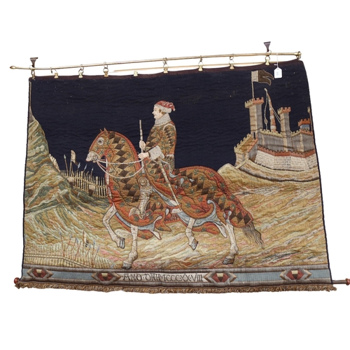 313 - A machine tapestry depicting an Italian Guidoriccio Da Fogliano at the Siege of Montemassi, 106cm x ... 