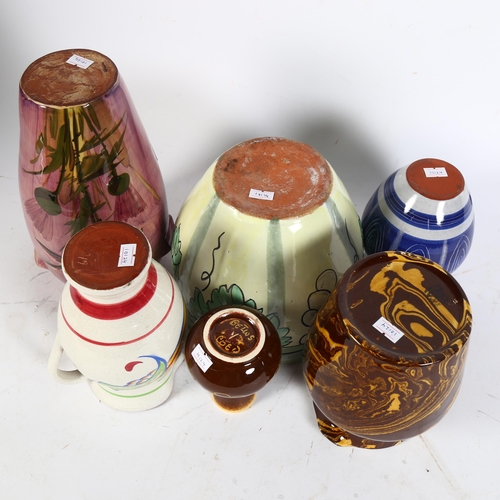 335 - A Lemon & Crute Torquay vase and other pottery, including Devon Ware, largest height 25cm (6)