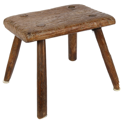 356 - A small Victorian elm stool, possibly an apprentice piece, H26cm