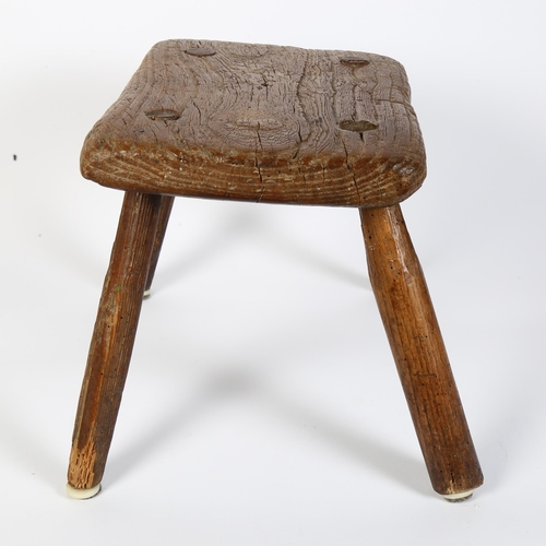 356 - A small Victorian elm stool, possibly an apprentice piece, H26cm