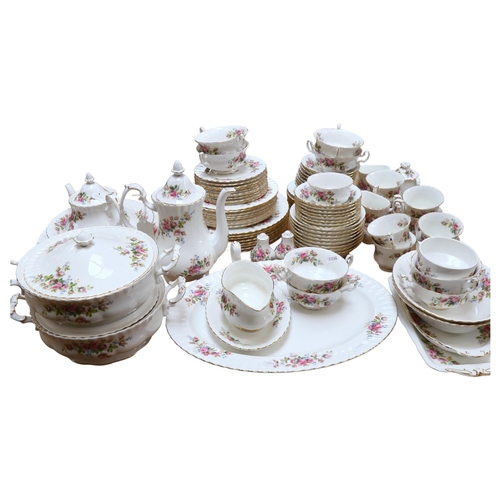 357 - A Royal Albert Moss Rose dinner service for 8 people, matching tea set, including teapot and coffee ... 