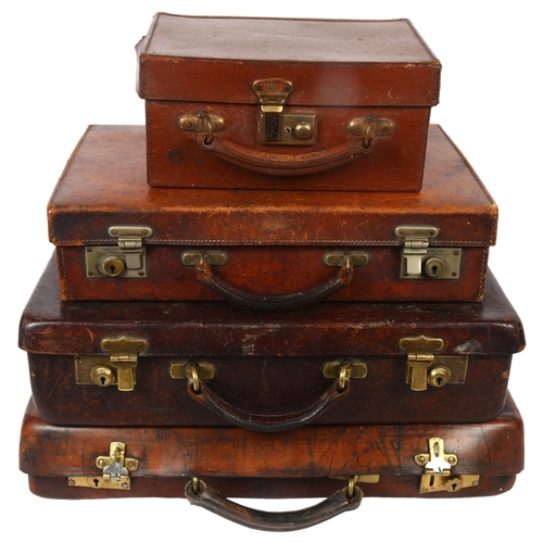 36 - 2 Victorian leather cases with brass locks, 1 with patent number and named with the initials CLP, a ... 