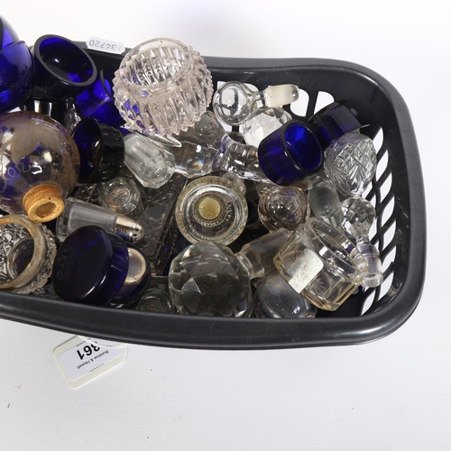 361 - A quantity of various glass decanter stoppers, various small perfume bottles and other glass trinket... 