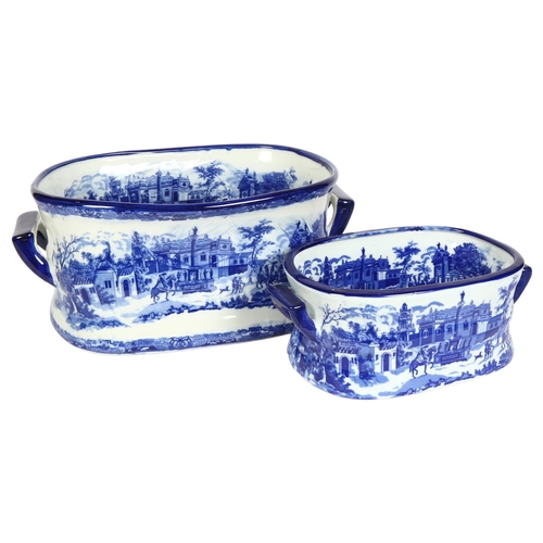 366 - A large reproduction blue and white printed 2-handled foot bath, L47cm overall, and a smaller reprod... 